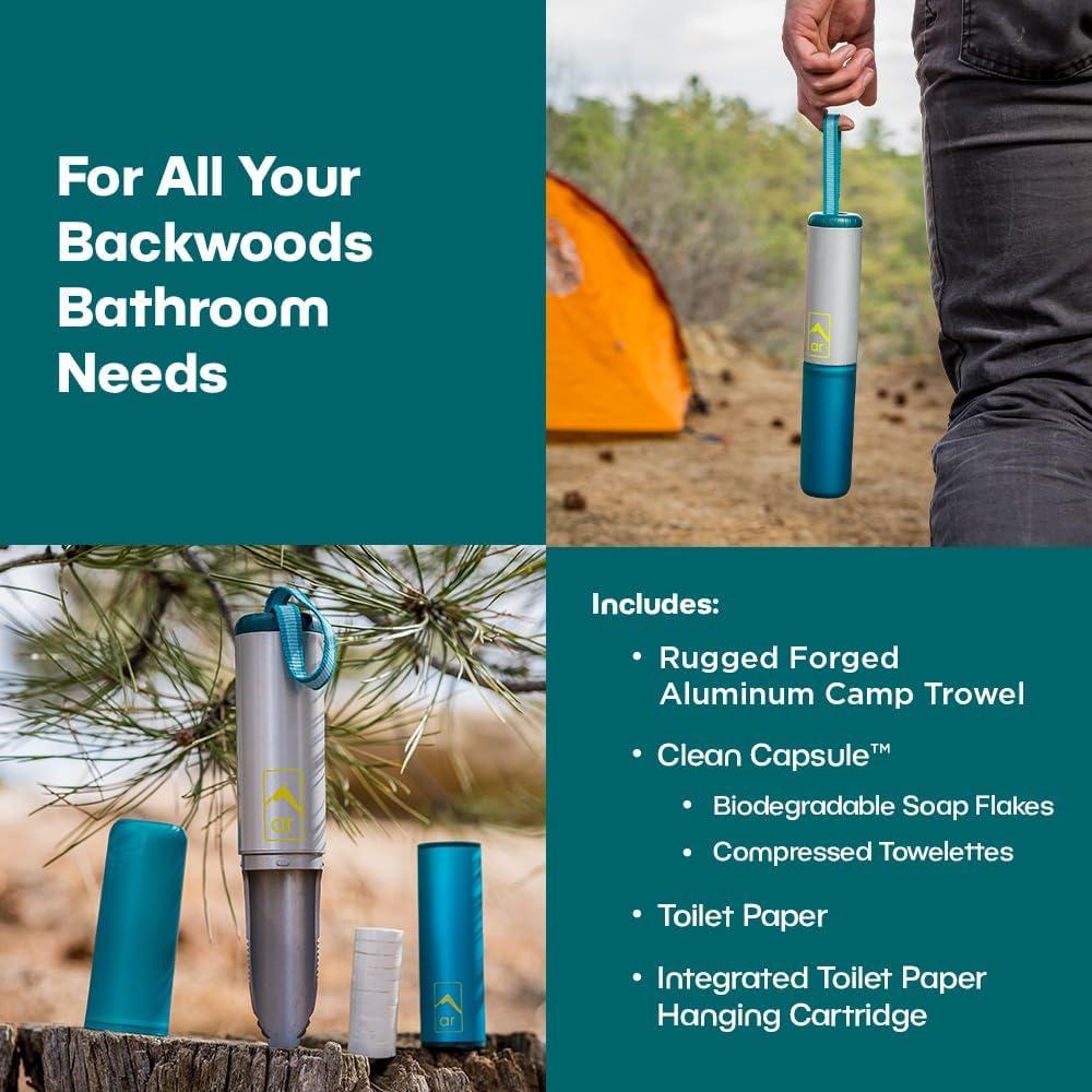 image:imageAR Adventure Ready Backpacking Trowel Toilet Kit Includes Aluminum Camping Shovel Toilet Paper Packout Bags Soap Flakes amp Compressed Towelettes