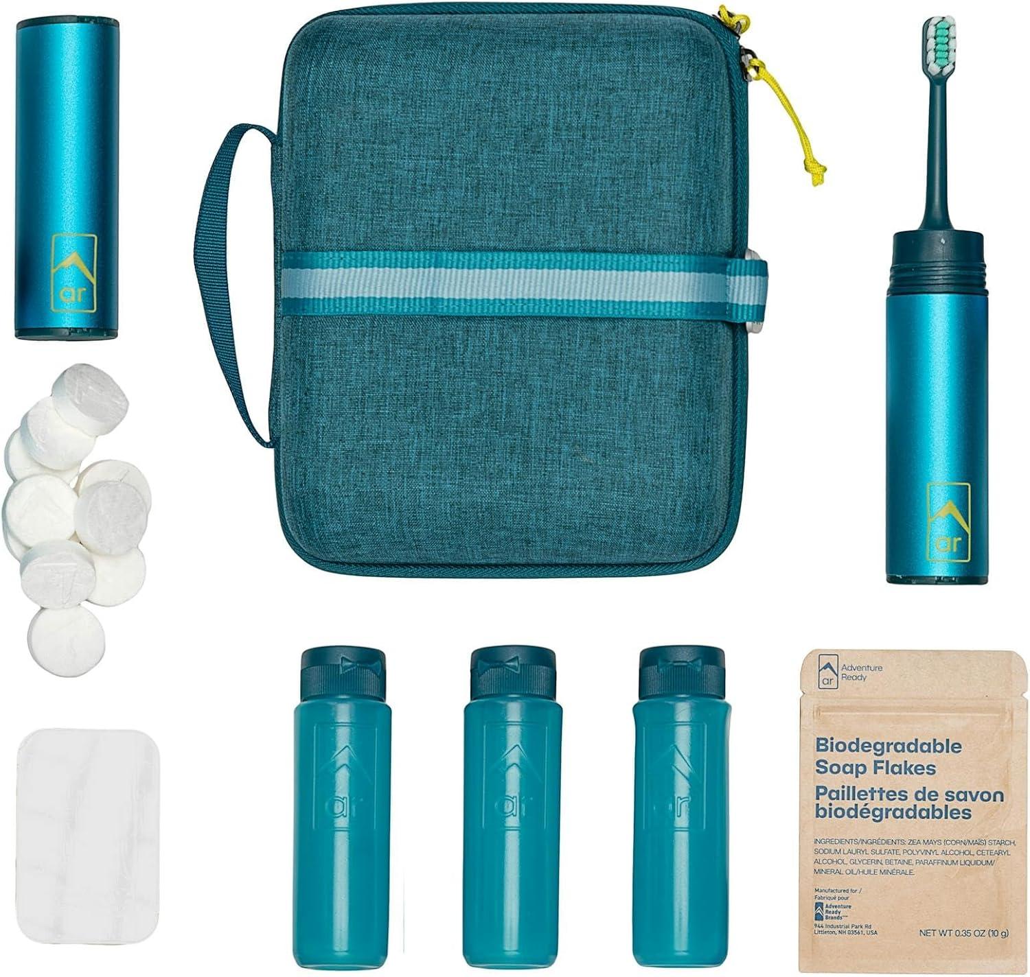 image:imageAdventure Ready Adventure Hanging Toiletry Kit Camping Toiletry Bag with Soap Flakes Compressed Towelettes Toothbrush Mirror amp More