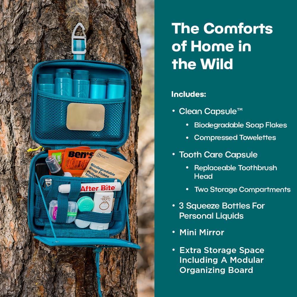image:imageAdventure Ready Adventure Hanging Toiletry Kit Camping Toiletry Bag with Soap Flakes Compressed Towelettes Toothbrush Mirror amp More