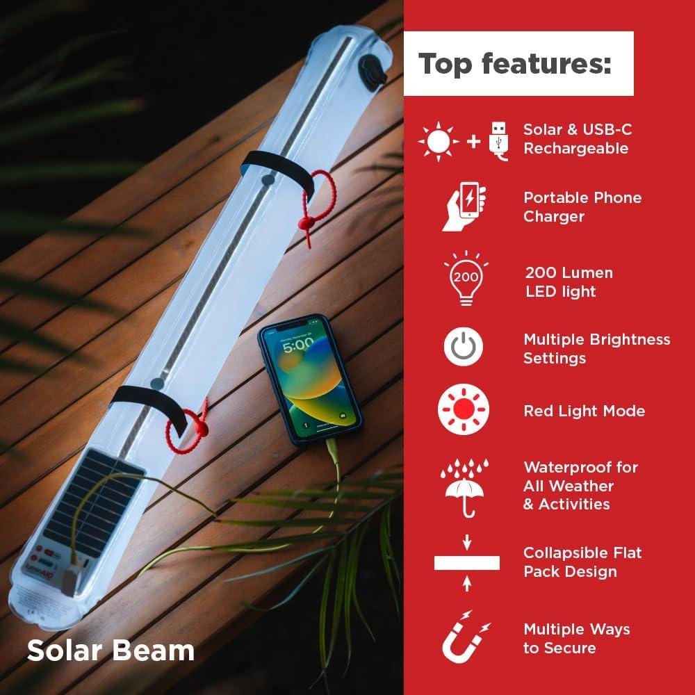 image:imageLuminAID Solar Beam with Phone Charger Shatterproof amp Waterproof Inflatable Tube Lantern with 300 Lumens of Bright LED Perfect for Camping Backpacking Hiking Emergency