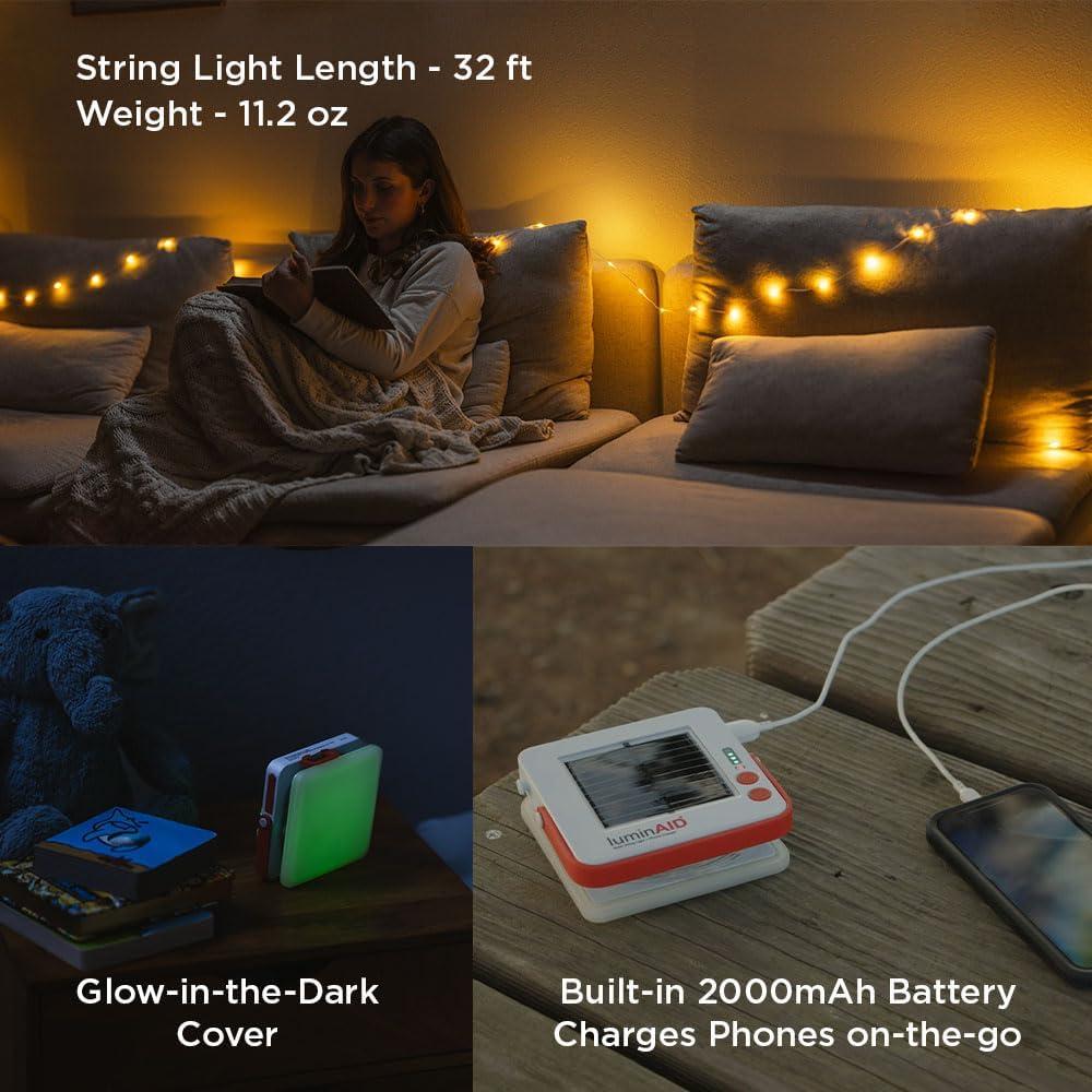 image:imageLuminAID Solar String Light with Phone Charger Rechargeable Tent Lights for Camping 32 ft String Lights Perfect for Camping Backyard Patio RVs Outdoor Power Outages 1 PackWarm White
