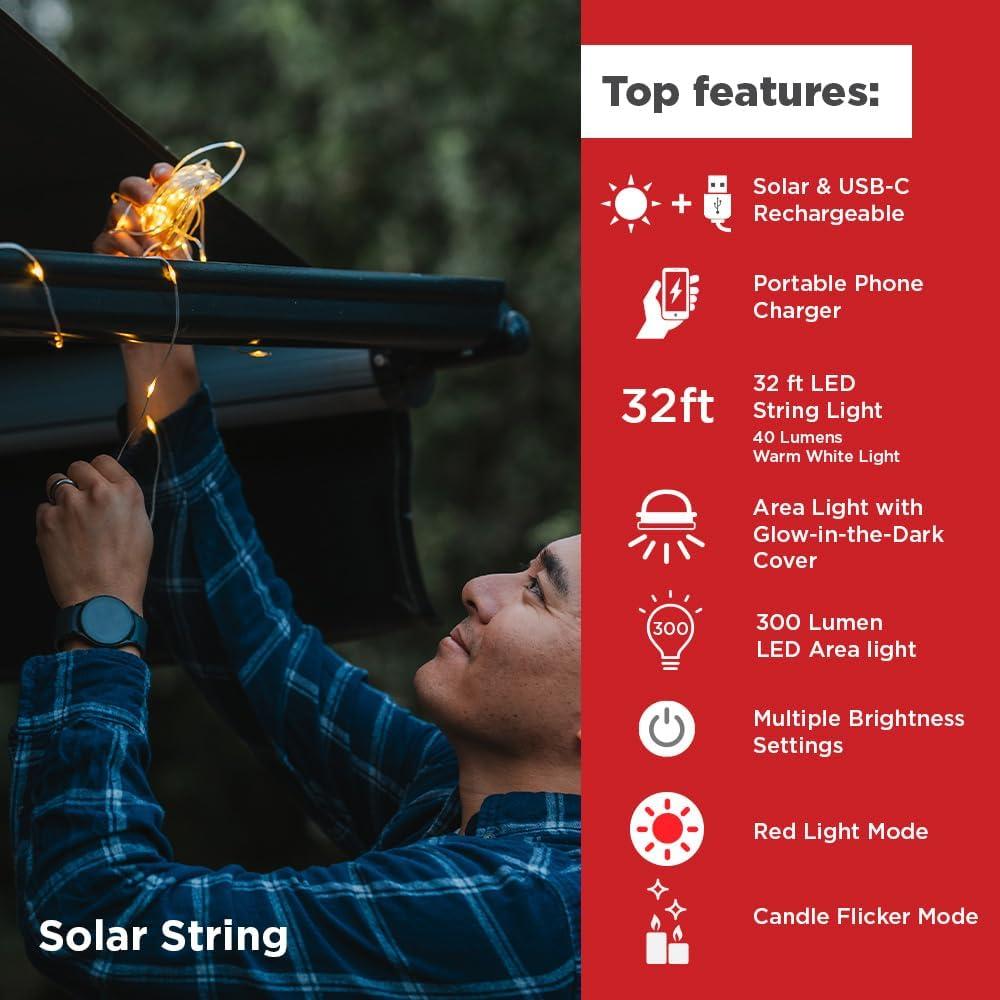 image:imageLuminAID Solar String Light with Phone Charger Rechargeable Tent Lights for Camping 32 ft String Lights Perfect for Camping Backyard Patio RVs Outdoor Power Outages 1 PackWarm White